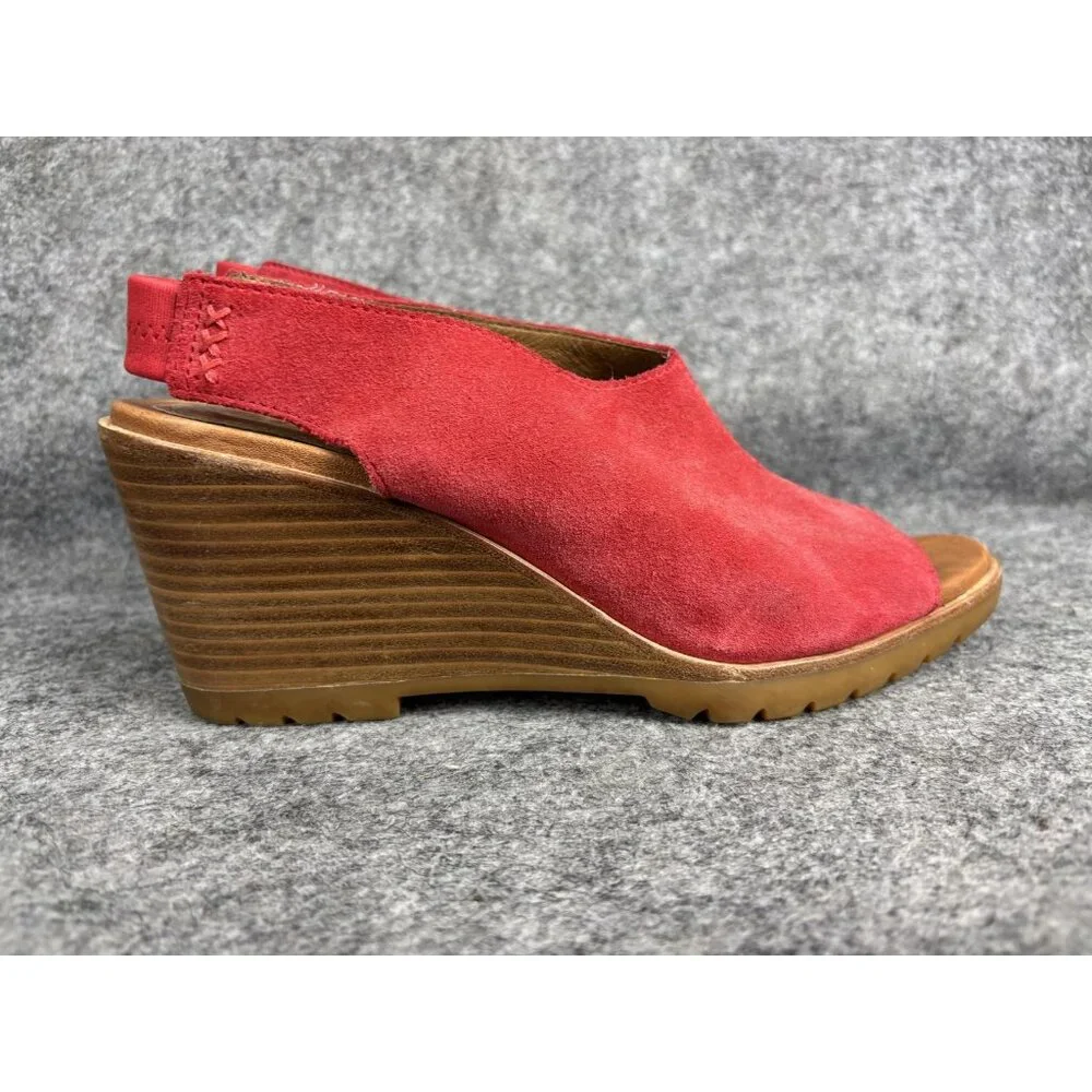Sorel Joanie II Slingback Wedge Sandals Womens Size 9.5 Red Suede Shoes Open Toe